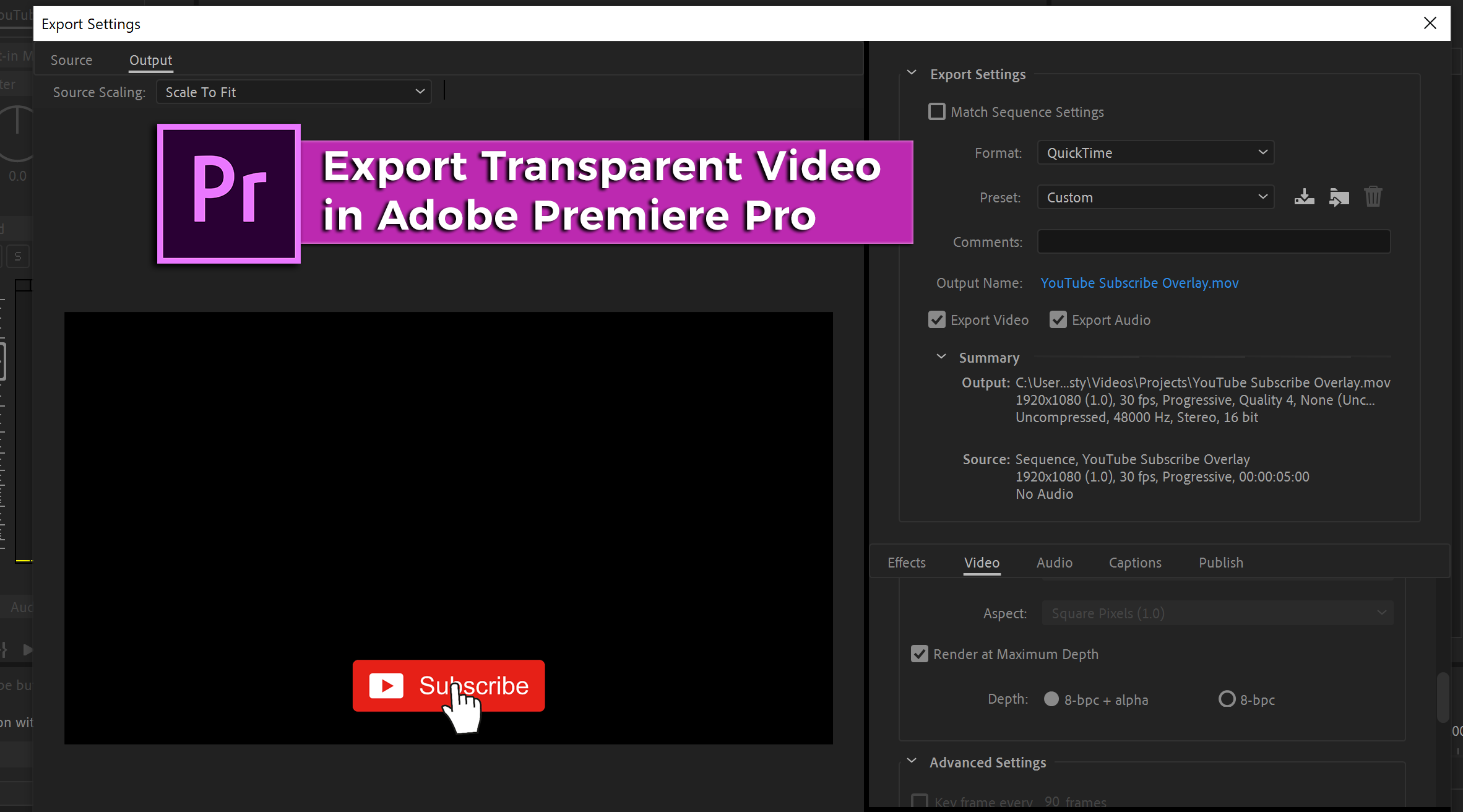 Export Transparent Video in Premiere Pro (video with alpha channel)