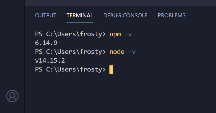 verify node and npm are installed using terminal